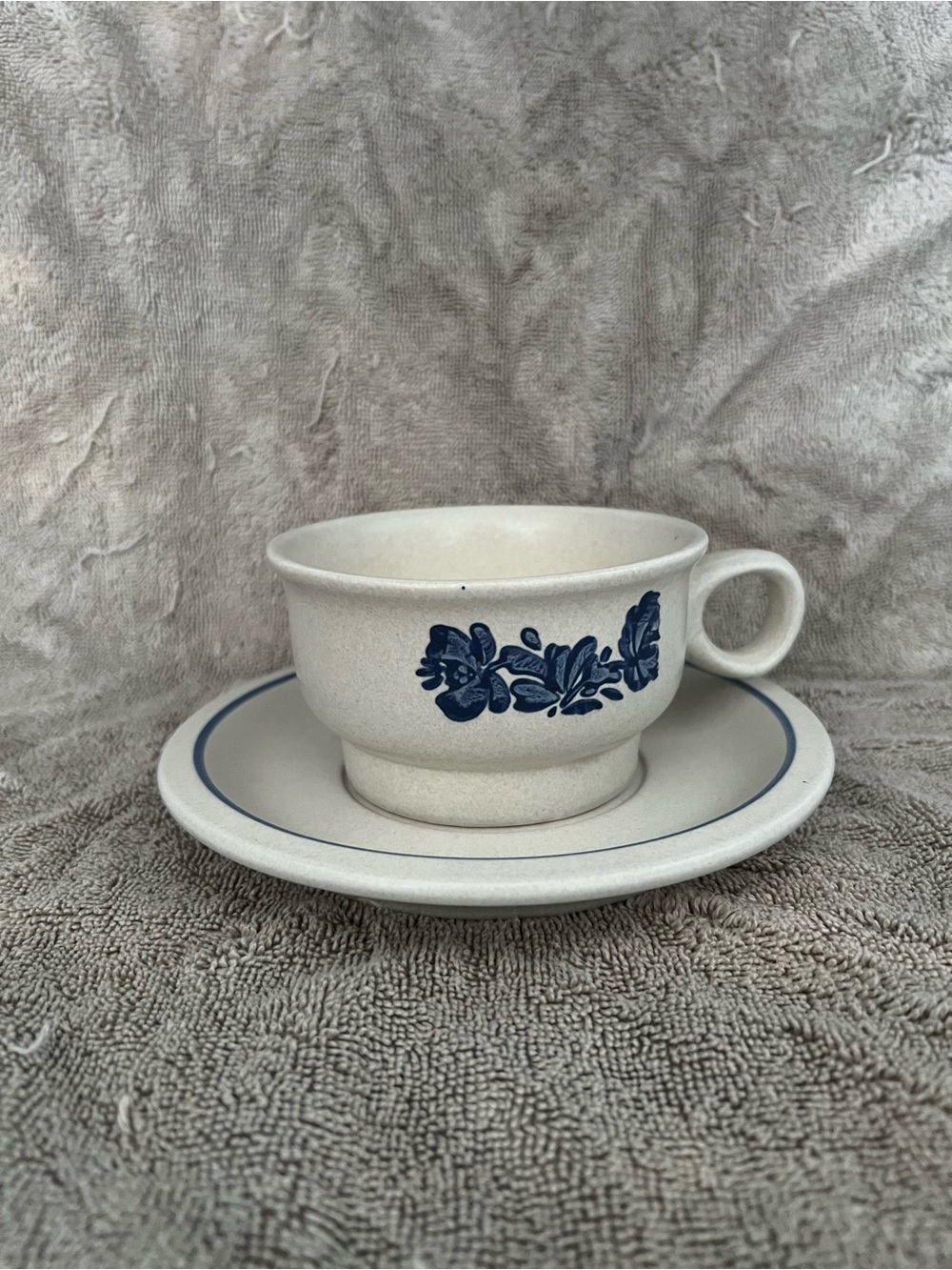 Pfaltzgraff Yorktowne stoneware flat cup and saucer set